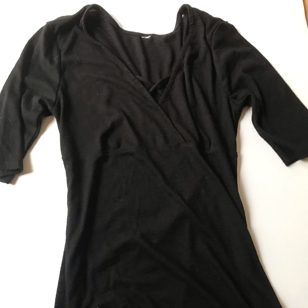 Plain black womens tshirt with crossed front